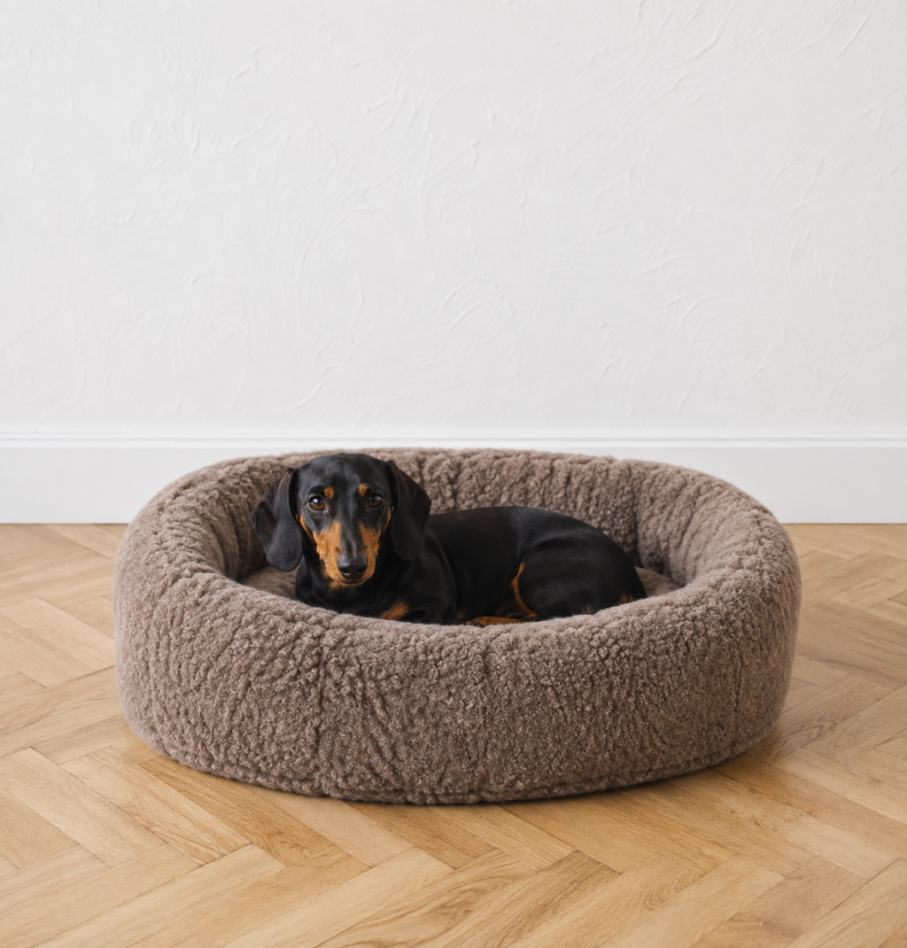 Oval Natural Wool Pet Bed - Beige