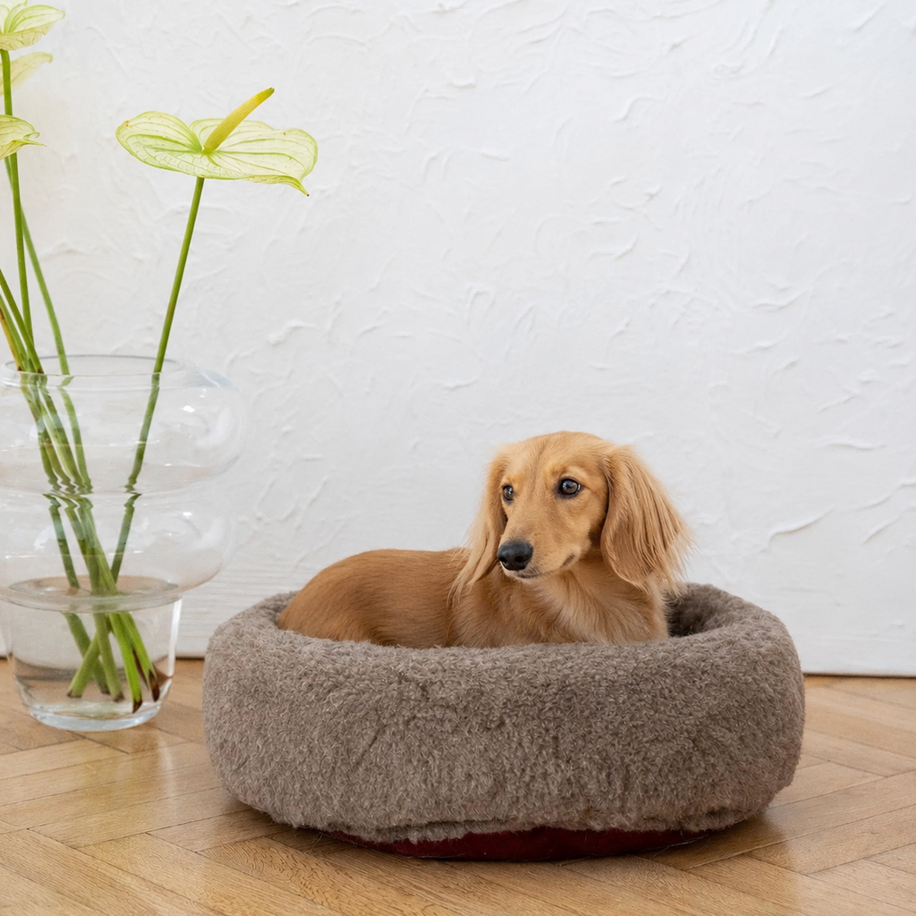 Round Natural Wool Pet Bed - Beige